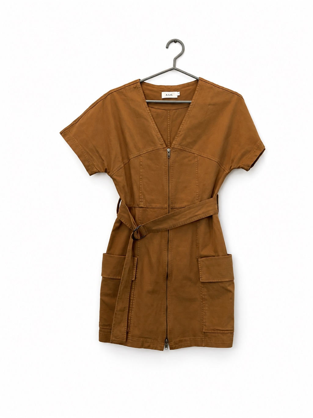 A.L.C. Short-Sleeve Zip Front Utility Dress In Rust Brown